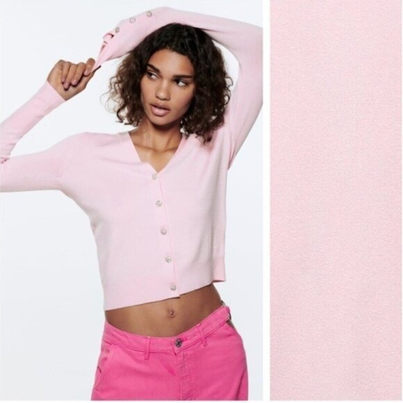 ZARA Soft Pink Button-Up Cardigan Size SMALL NWT - Picture 4 of 9